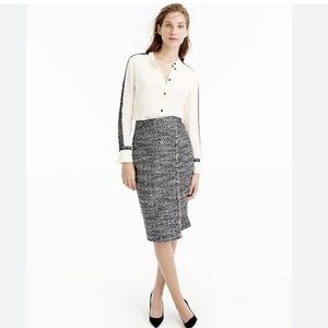 J.Crew Faux Wrap Pencil Skirt In Metallic Tweed Navy